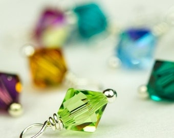 Sterling Silver 6 mm Swarovski Birthstone Charm, Wire Wrapped Crystal, Large Swarovski Crystal Dangle, Add on Birthstone, Handmade