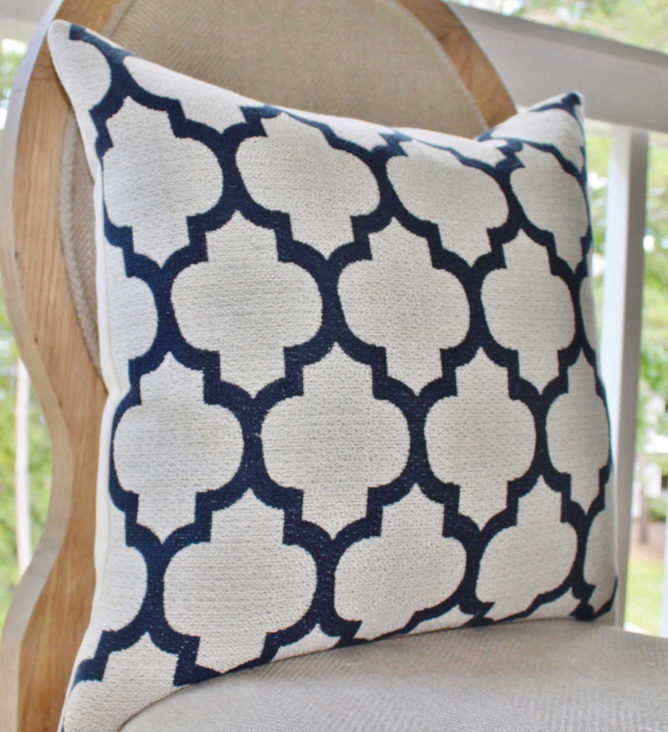 Decorative Blue Pillow Cover Blue Ivory Quatrefoil Moroccan