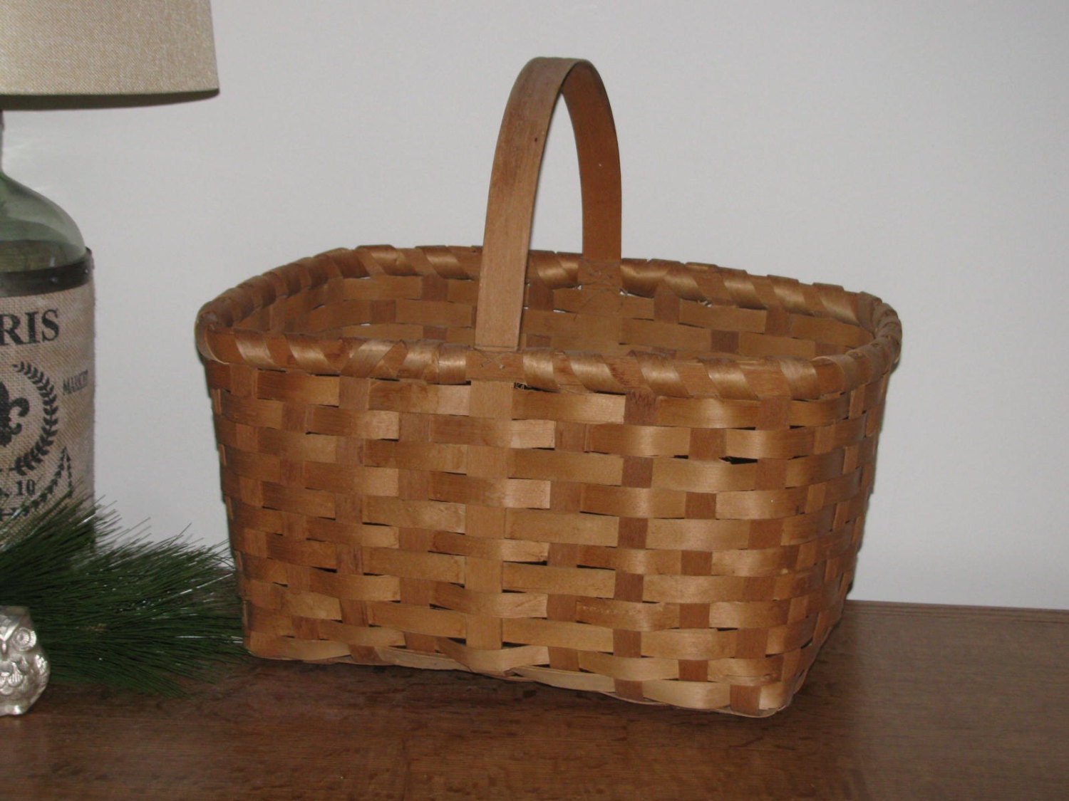 Large Basket Vintage Split Wood Basket with Handle by VintageABCs