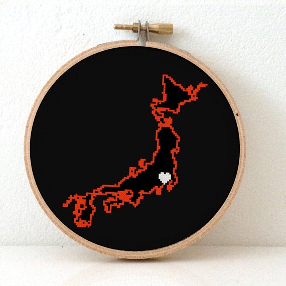 JAPAN map counted cross stitch pattern. Japan art. Home is