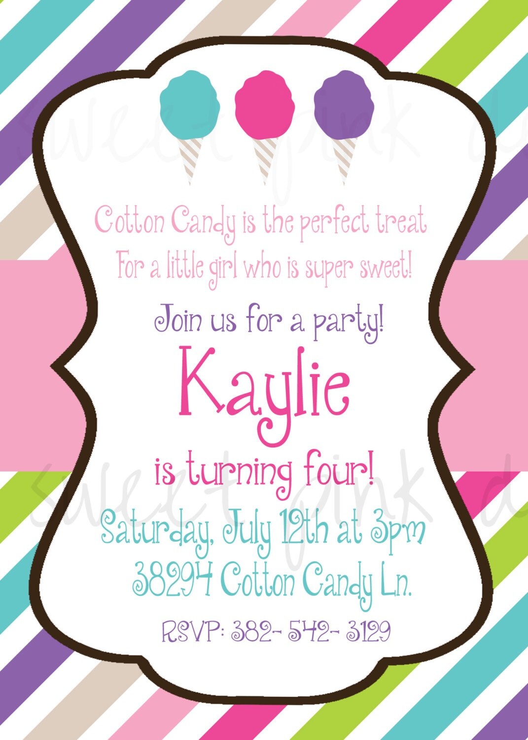 Cotton Candy Party Printable Invitation by Sweetpinkdesigns