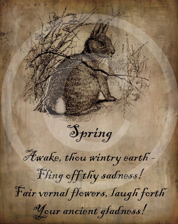 Primitive Vintage Bunny Rabbit Spring Poem Print Jpeg Digital