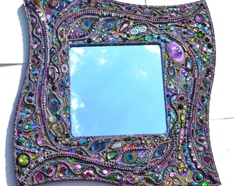 SOLD - Mosaic mirror, peacock mosaic art, Real peacock feather inlays - SOLD