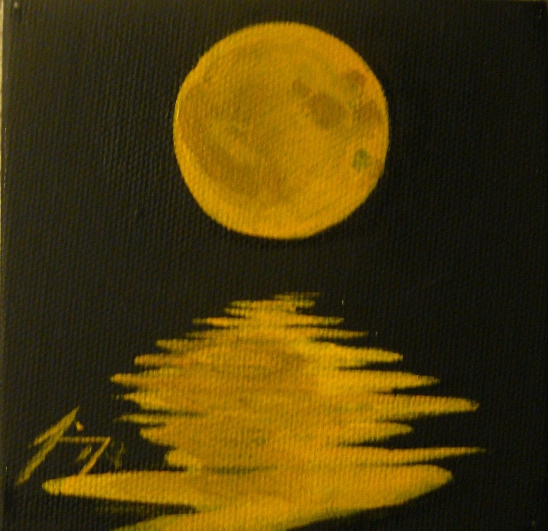 Yellow Moon Over Water Tiny Original Painting Last day at