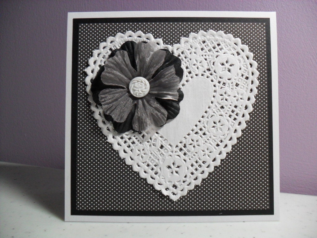 Handmade Wedding Card Doily Heart Card