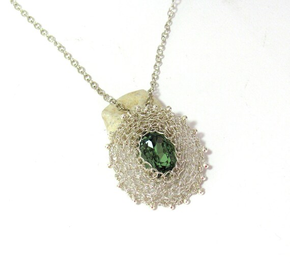 Items similar to Pure silver Necklace. Knitted pendant. Wire crochet