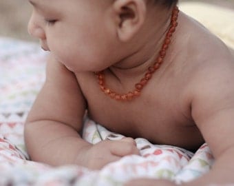 Certified Baltic Amber Teething Necklace for Baby - Not polished - Natural pain relief - !!! SPECIAL PRICE !!!