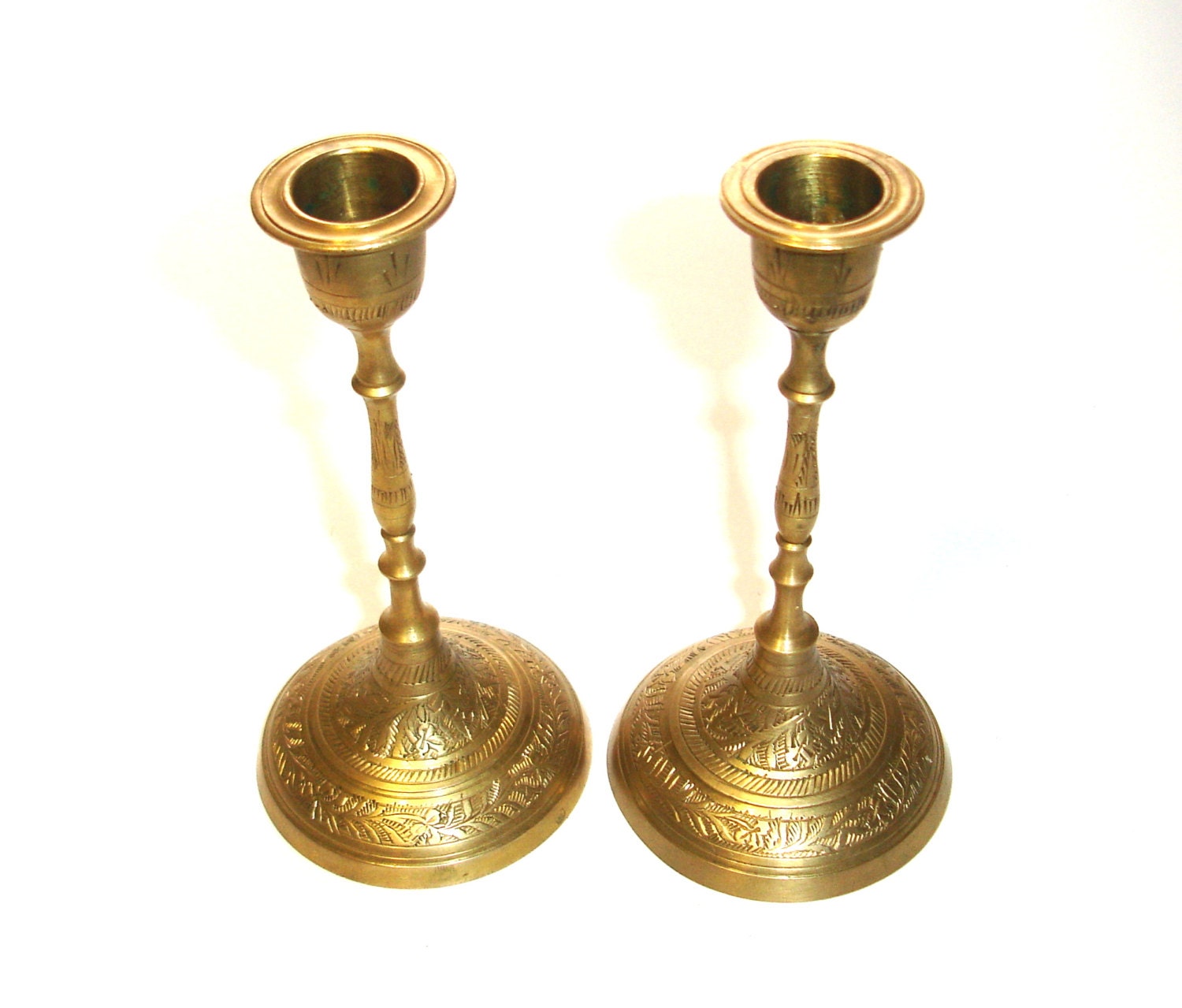 Vintage Etched Brass Candlesticks India 5 Candle