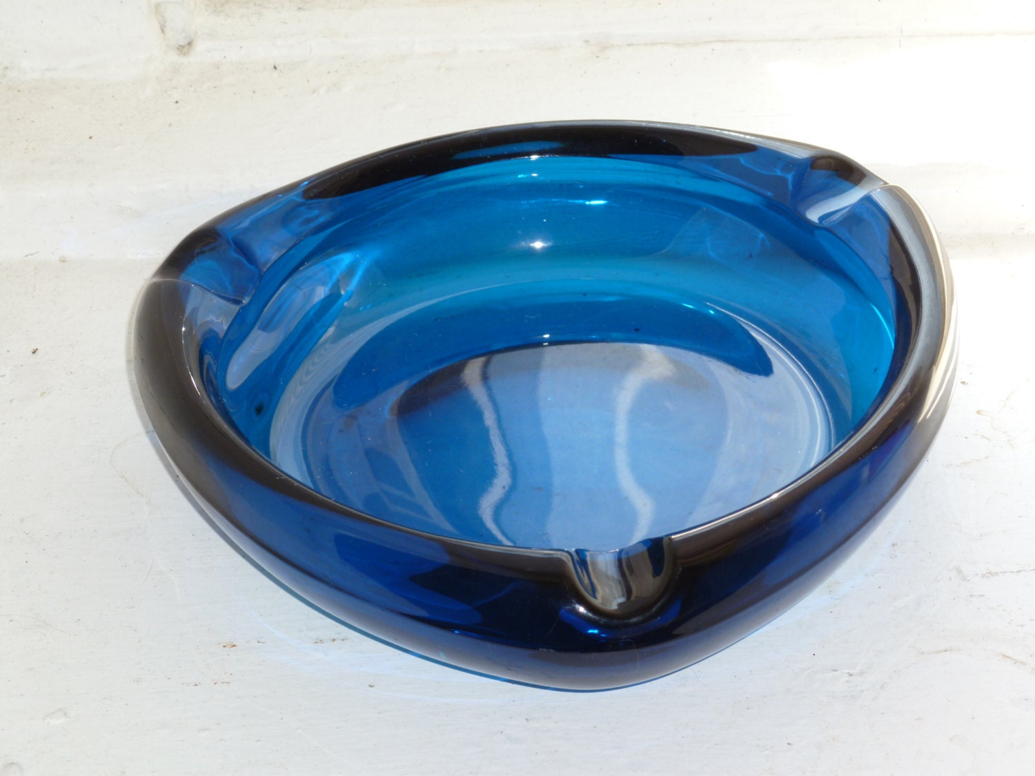 Blue Glass Ashtray Cigar Ashtray Large Retro by