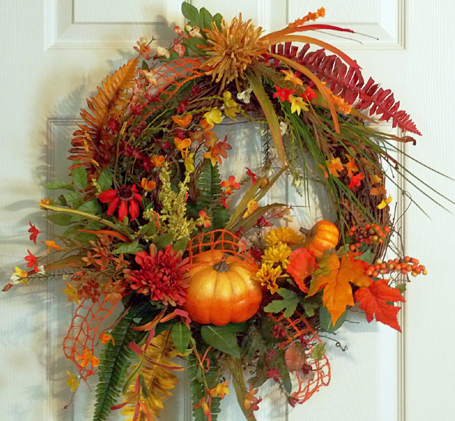 Autumn Fall Grapevine Pumpkin Wreath by PataylaFloralDesigns