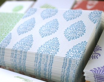 Blue Indian Branches Letterpress Card Set