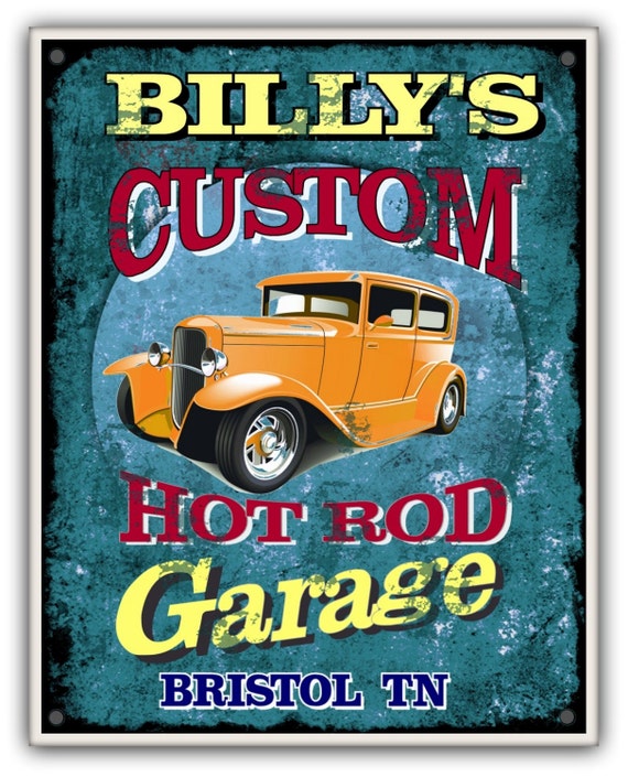 Items similar to Personalized Sign GARAGE HOT ROD Shop Print - Add your ...
