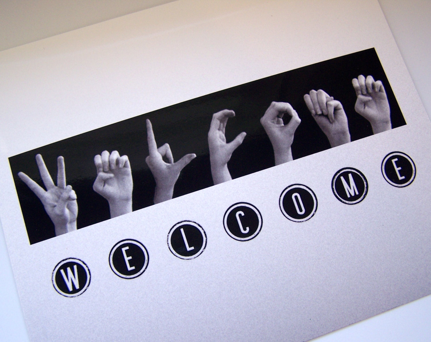 WELCOME sign ASL Sign Language Letters Black & White