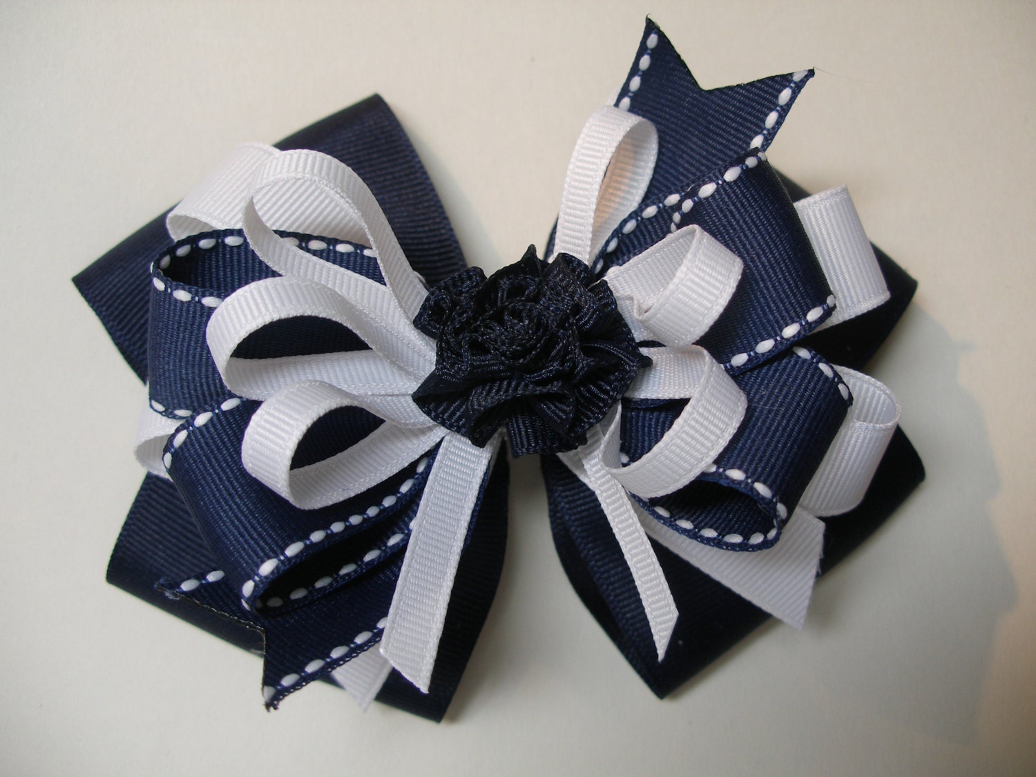 Large Nautical Navy Blue White Hair Bow Toddler to Big Girl