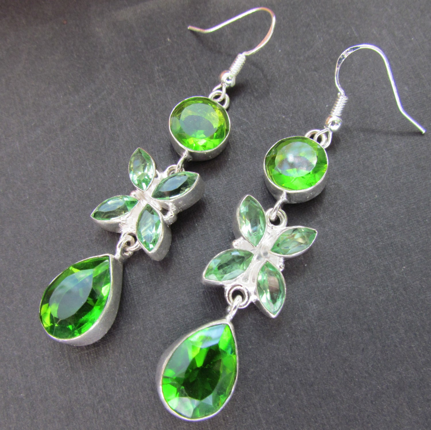Peridot earrings Sterling Silver Earrings Green by mizzoktober