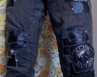 crust punk hand sewn patch pants jeans punx diy
