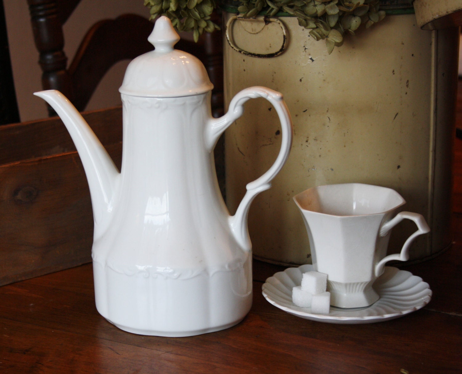 All White English Ironstone Teapot Sterling Colonial J&G