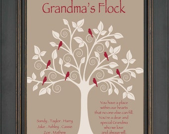 Grandma Gift- Family Tree - Personalized gift for Grandmother - Christmas Gift - Birthday Gift for Grandma - Can be made in other colors