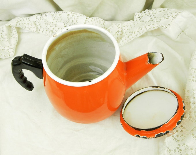 Vintage French Mid Century Orange Enamelware Coffee Pot / Mid Century Modern Kitchenware / Kitchenalia /Chippy / Retro Vintage Home Interior Vintage French Mid Century Orange Enamelware Coffee Pot / Mid Century Modern Kitchenware / Kitchenalia /Chippy / Retro Vintage Home Interior