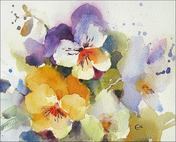 Pansies Watercolor - Original Painting 8x10 inches
