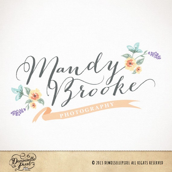 Items similar to Logo design premade with hand drawn flowers and banner