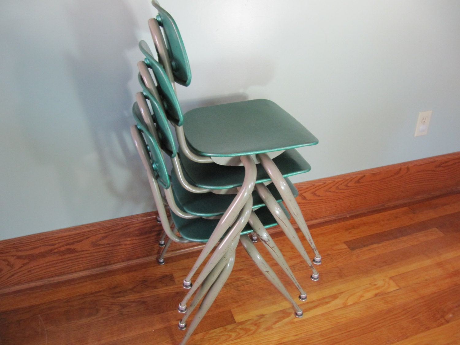 Vintage Metal School Chair Green