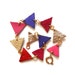 Geometric leather bracelet in hot pink, purple, fushia, red and gold triangles, berry shades
