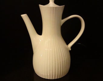 Mid Century Modern Coffee Pot - Ernest Sohn Creations - White - Hall China - Ribbed Hourglass Shape Coffee Pot