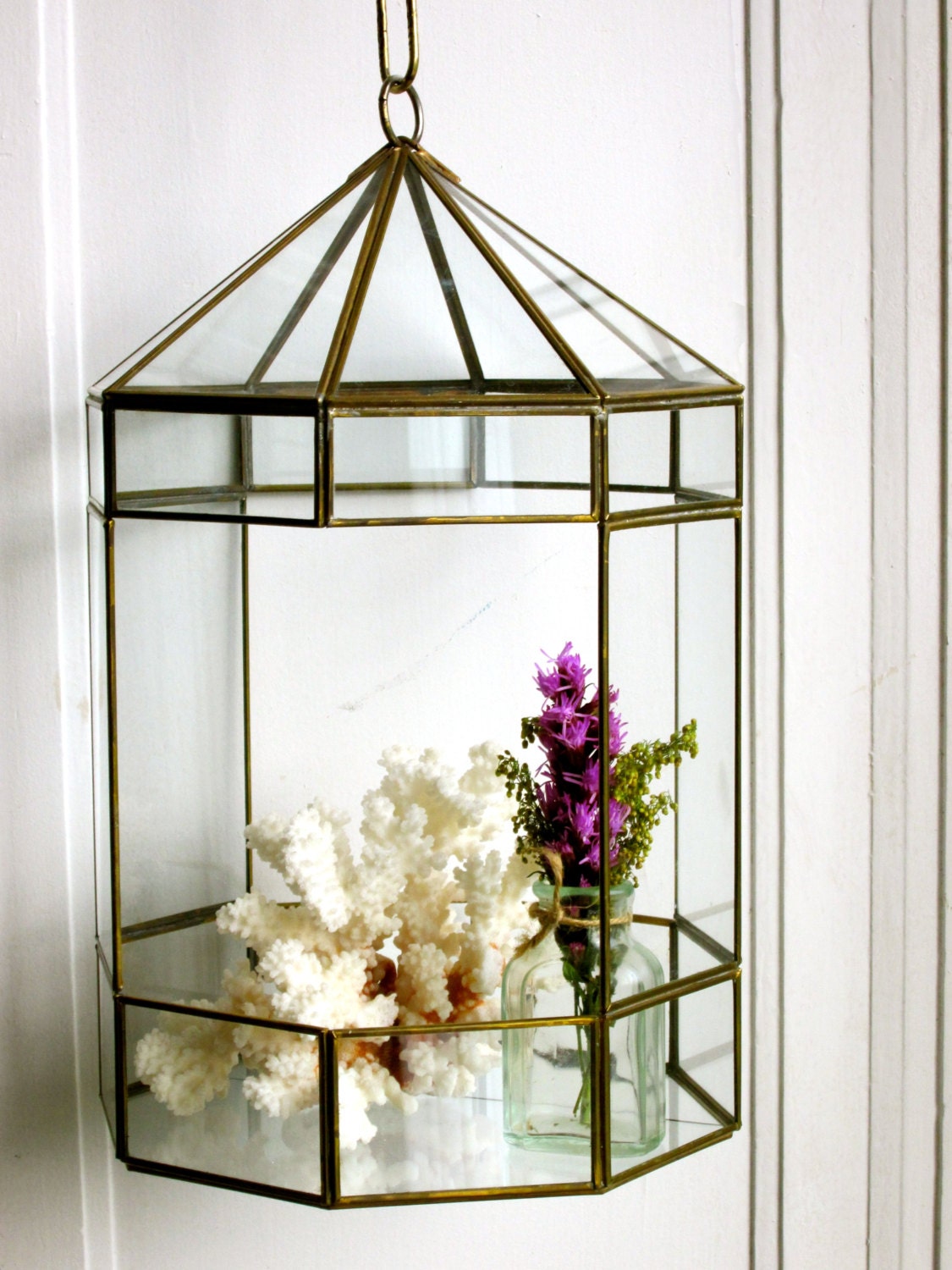 Vintage Hanging Terrarium Glass and Brass by LemonRoseStudio
