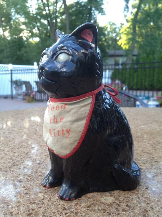 Vintage Black Cat Coin Bank 1940s Collectable Celluloid