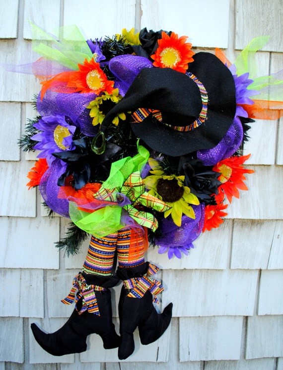 Halloween Wreath Witch Wreath Witch Feet Orange Black Purple