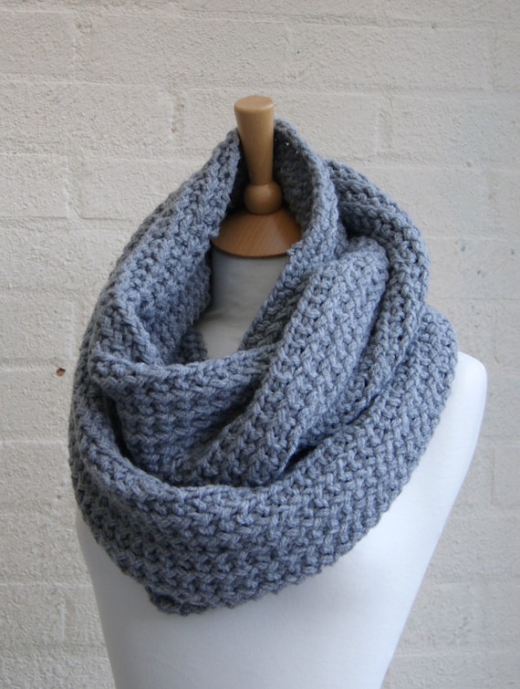 Chunky Knit gray infinity scarf Knitted grey by StripesnCables