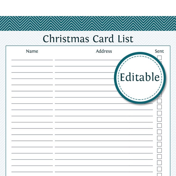 Christmas Card List EDITABLE Printable PDF by OrganizeLife