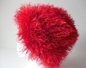 Fun Red Hat - Beanie - Red - Crochet - Fun Fur - Crochet - Handmade - Ready to Ship