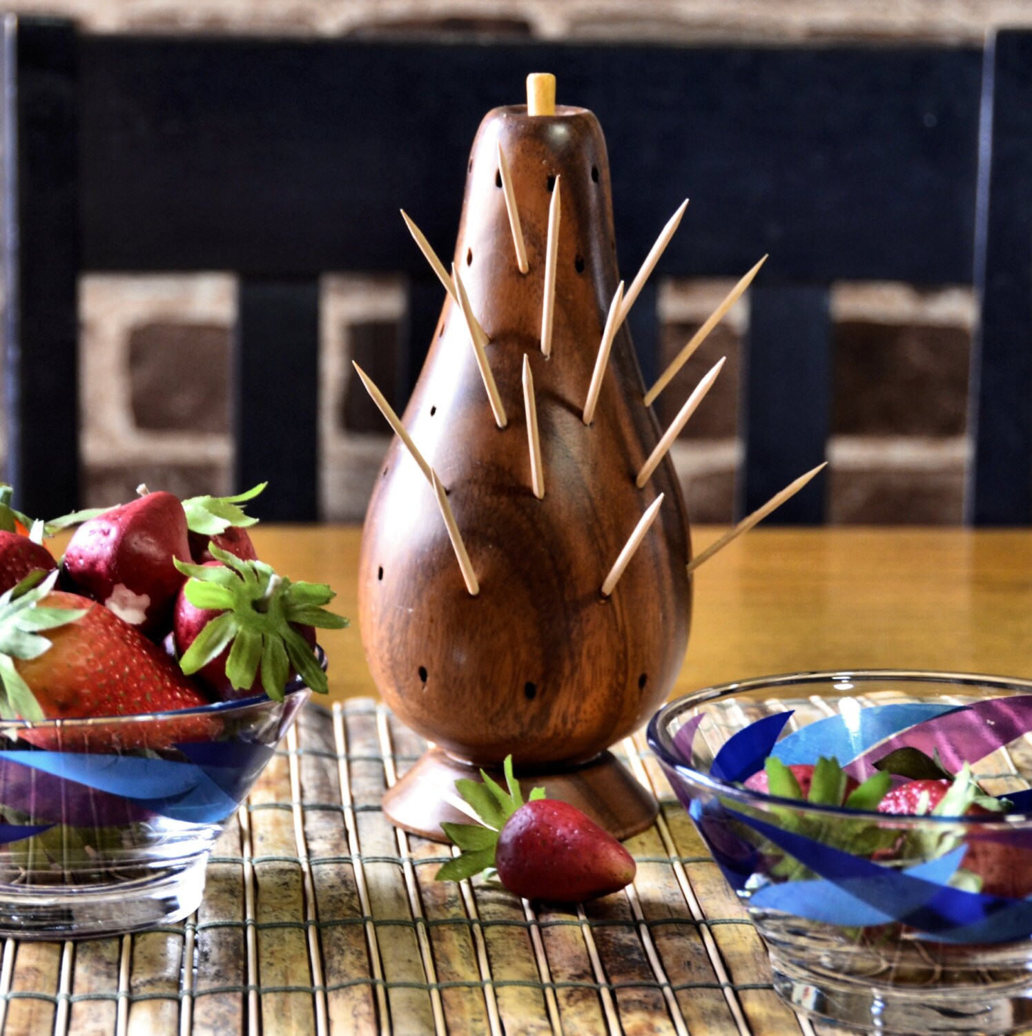 Vintage Midcentury Wood Toothpick Holder for Appetizer Haute Juice