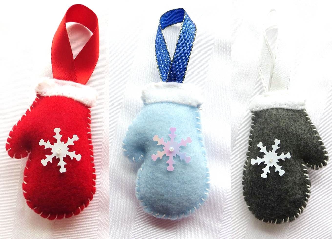 Felt Christmas Ornaments Mitten with Snowflake Various