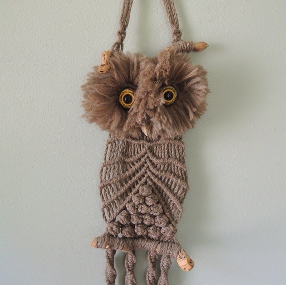 Large Vintage Macramé Owl Hanging Planter by TwoGuysVintage