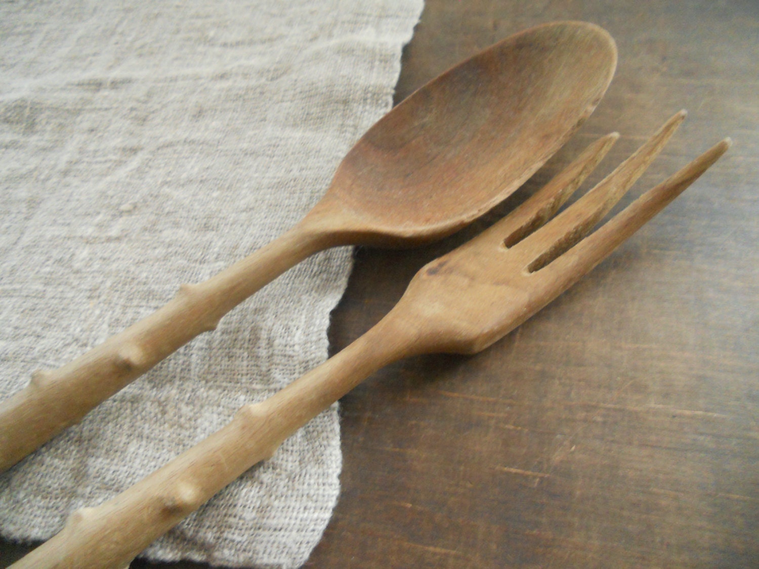 Rustic Wooden Fork Spoon set Farmhouse Kitchen Decor Hand