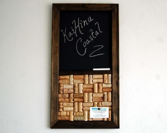 Wine Cork board & Chalkboard Combo Kitchen Organizer