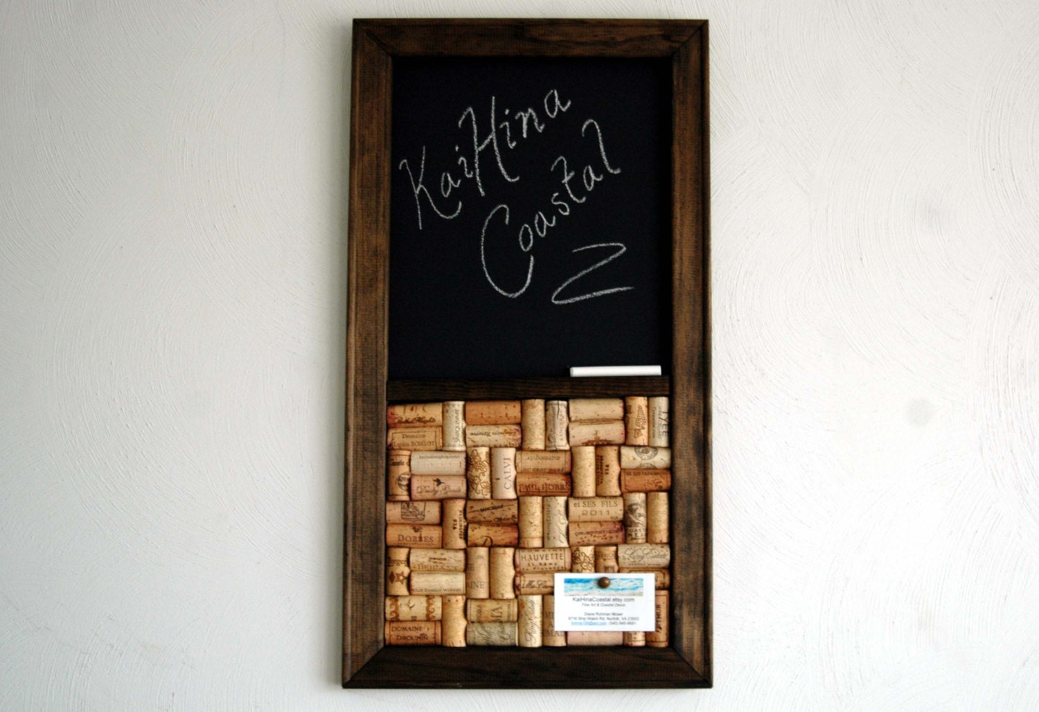 Wine Cork board & Chalkboard Combo Kitchen Organizer