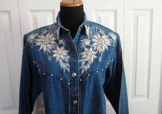 denim shirt with rhinestones