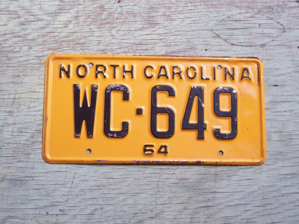 North Carolina License plate 1964 orange