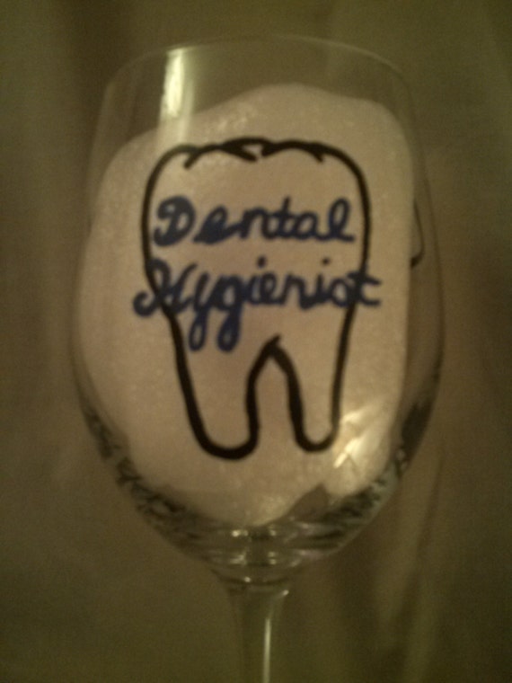 Hand Painted Dental Hygienist Wine Glass by MacIntoshCrafts