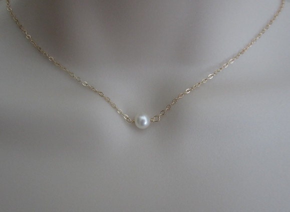 Delicate Pearl Necklace. White Pearl on Gold Filled Chain.