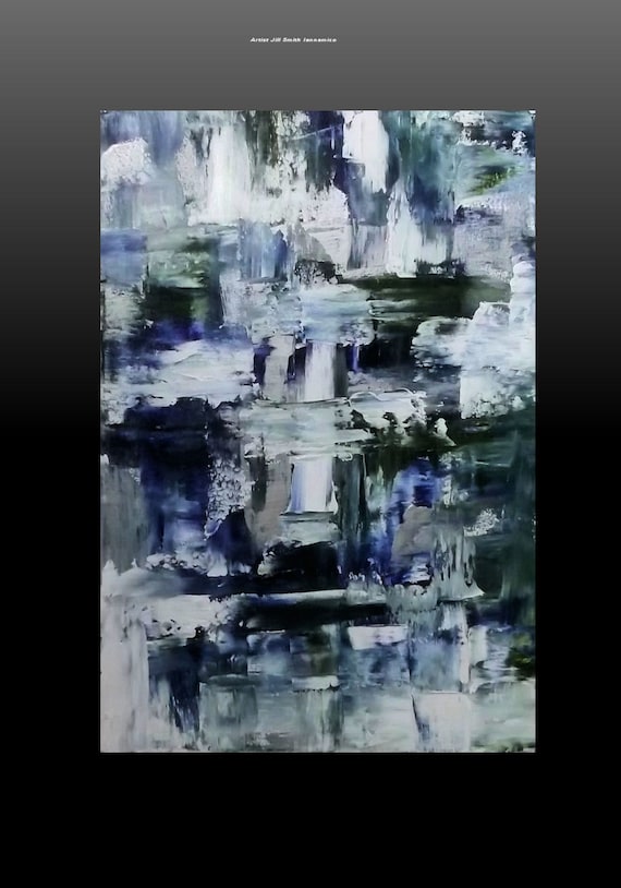 Silver Blue Original Abstract Painting Canvas Art by Jillsfineart