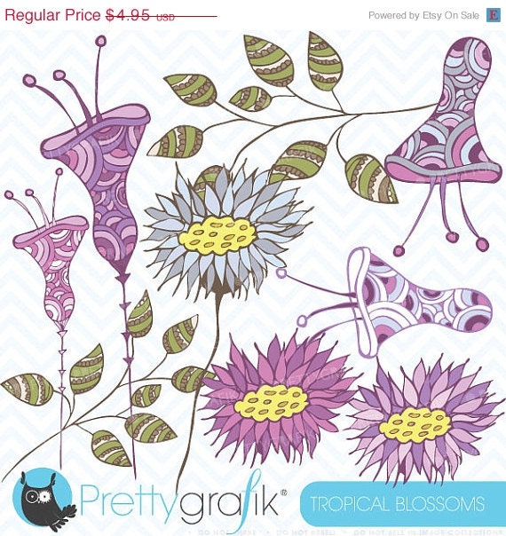 40% OFF SALE Tropical flowers clipart commercial use, vector graphics, digital clip art, digital images - CL371 Il_570xn