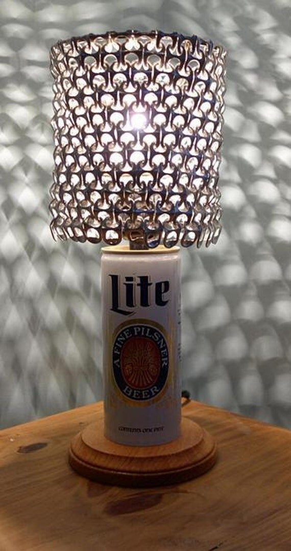 Vintage Miller Lite Beer Can Lamp with Pull Tab Lamp Shade