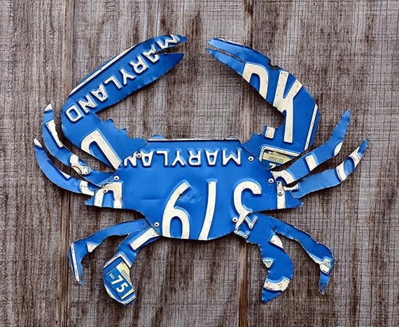Upcycled Vintage Blue Maryland License Plate Crab