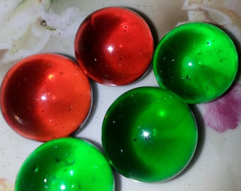 5 Large Shooter Marbles 3 Green and 2 Brown