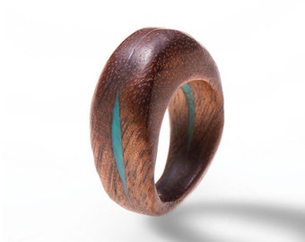 Handmade Wood and resin ring. ready to ship in size 6 and a half with aqua resin